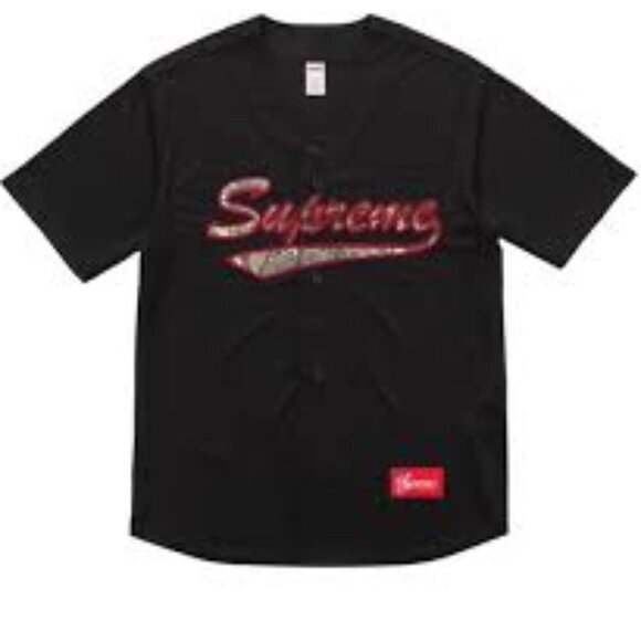 2017 Supreme Snake Script Logo Baseball Jersey Black Small - Picture 2 of 10